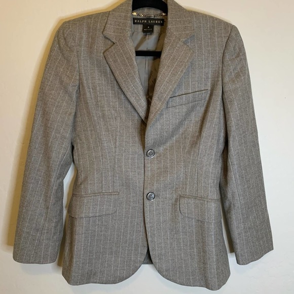 Ralph Lauren | Black Label Gray & Light Blue Pin Striped 2 Piece Pantsuit Size 4 - Picture 2 of 14